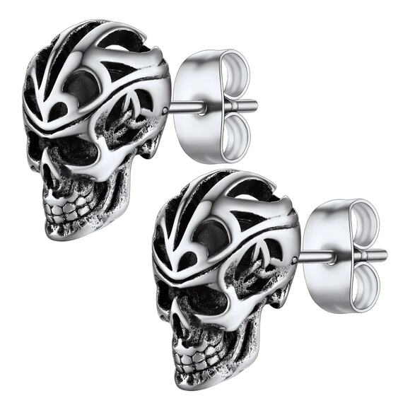 Stainless Steel Gothic Skull Earrings - Bik-4 - Picture 1 of 1
